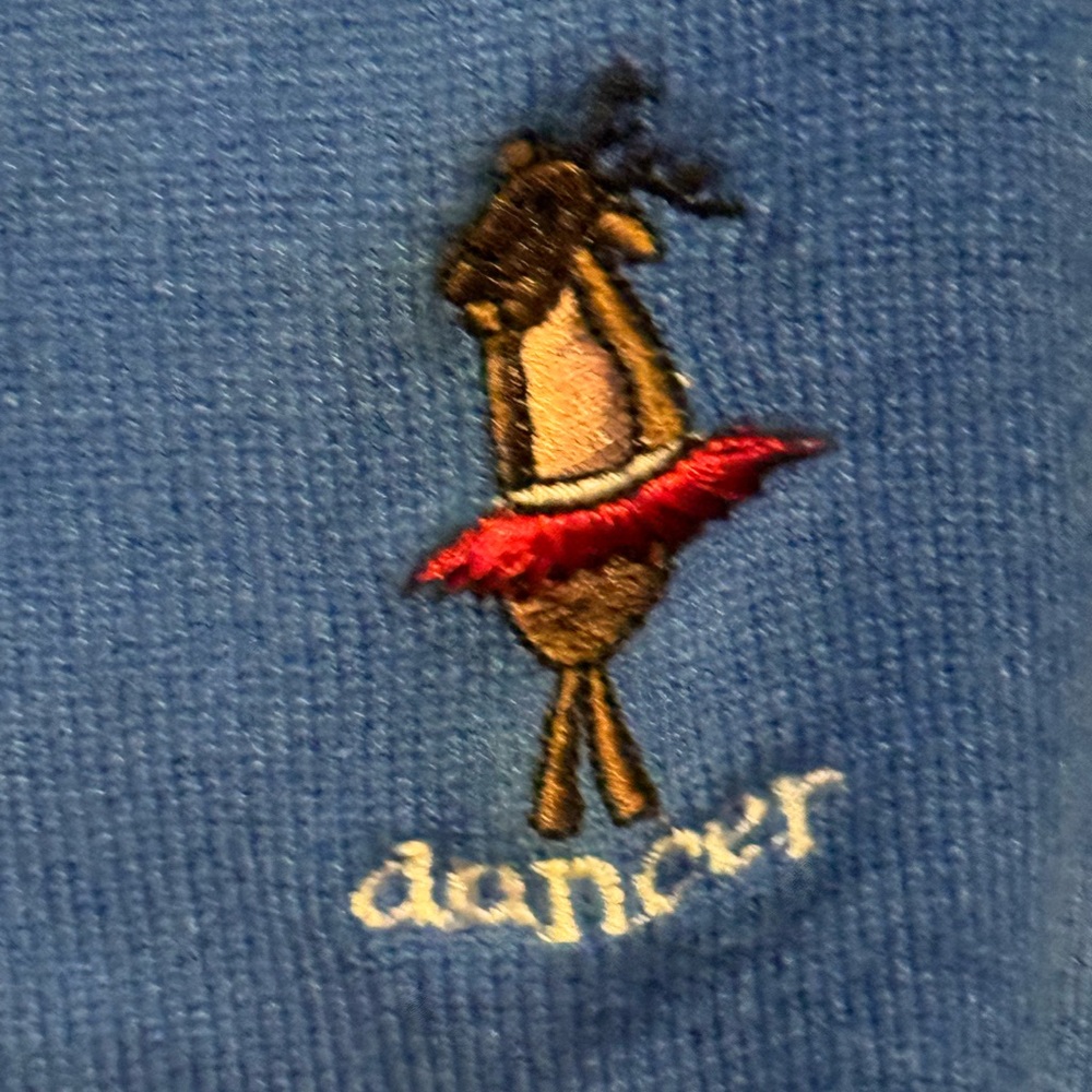 Etoile Bight Blue Reindeer Embroidery Christmas Holiday Cardigan Sweater - Picture 7 of 12